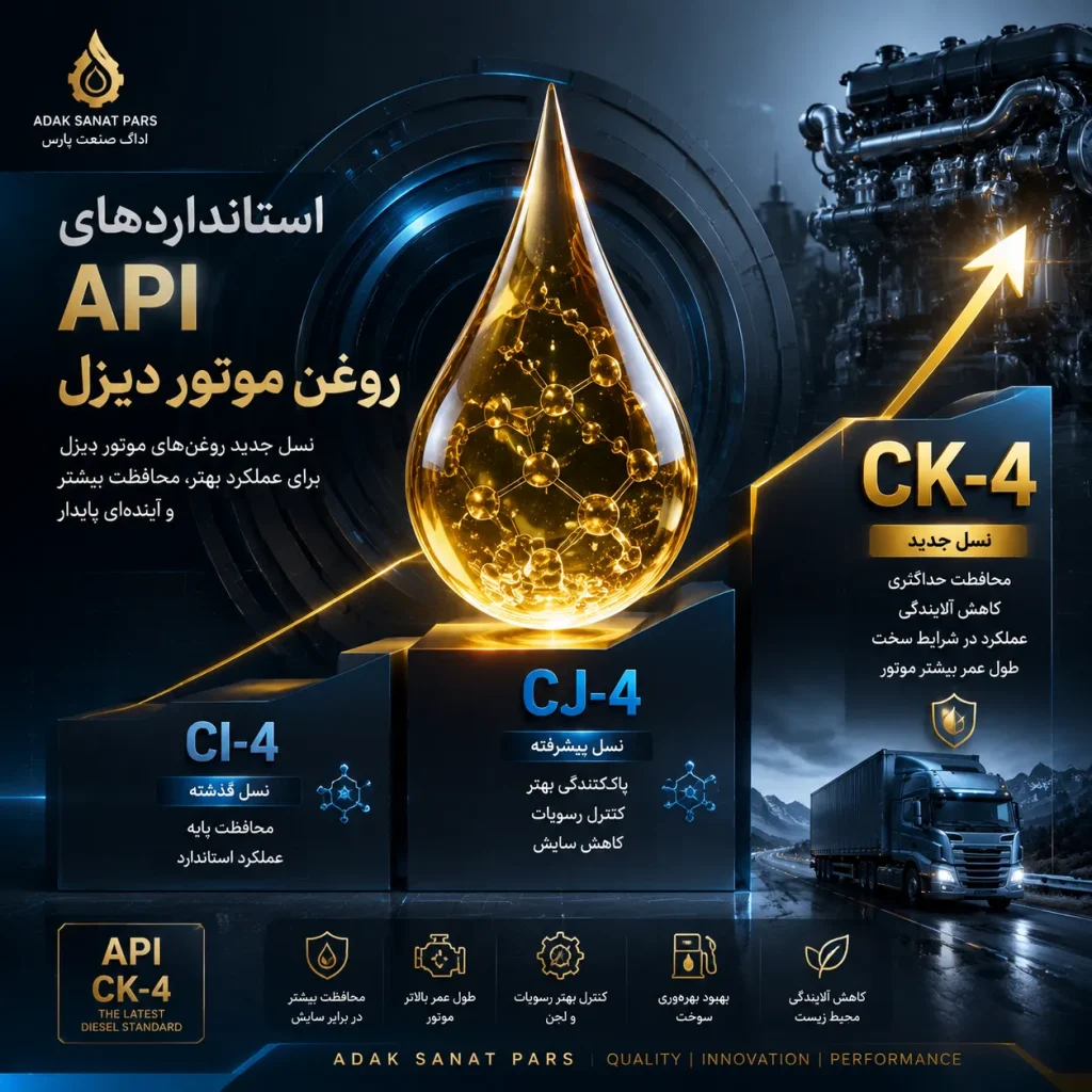 API | `استانداردهای API روغن موتور دیزل از CI-4 تا CK-4` |